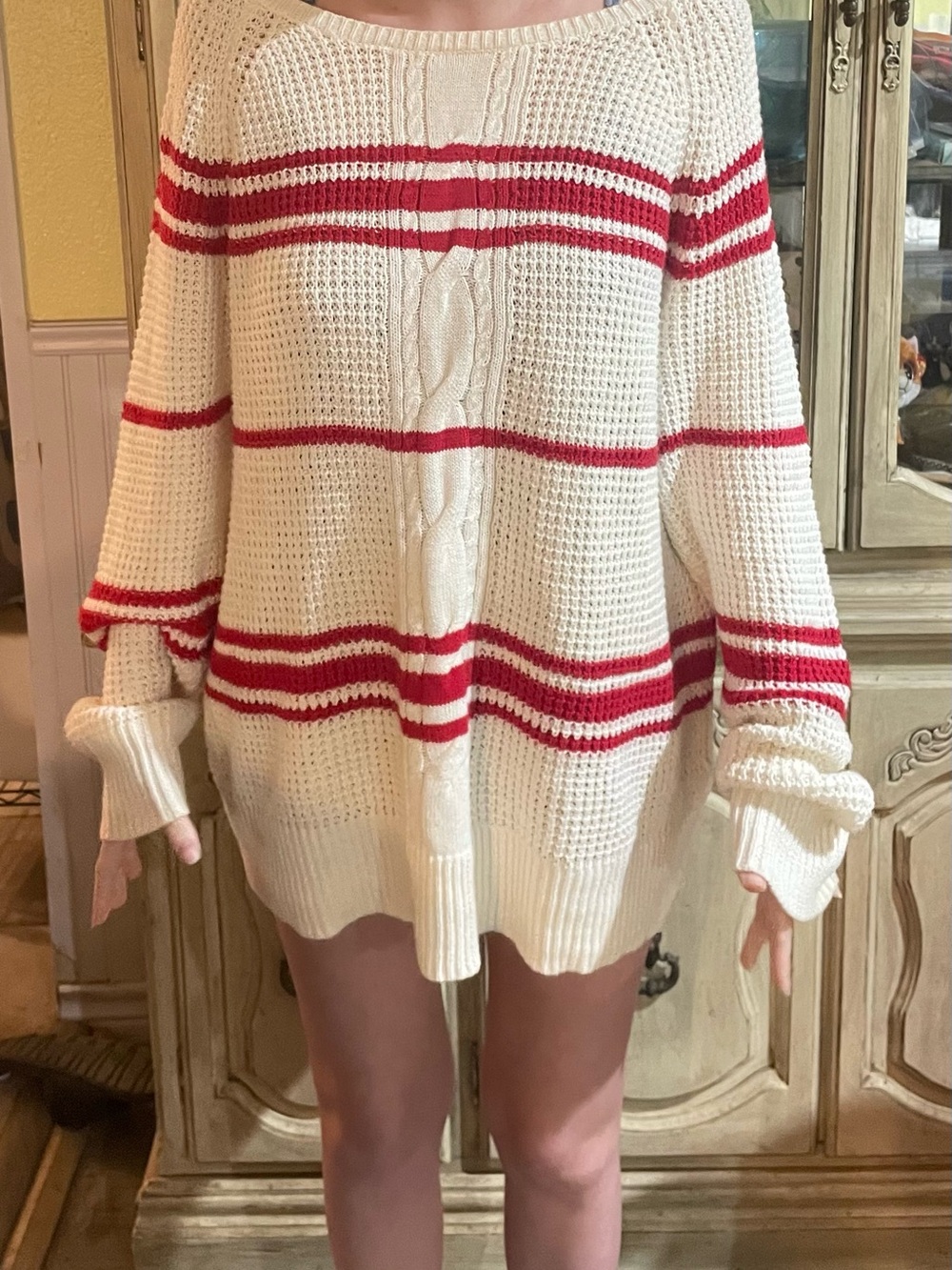 Red and Cream Colored Striped Sweater